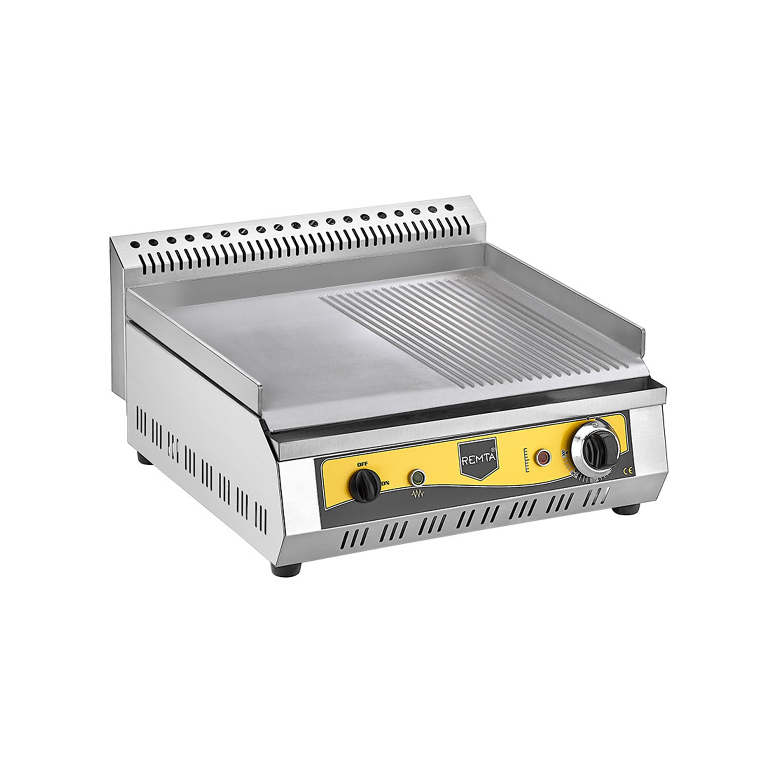 Remta Half Ribbed Stainless Electric Fry Top Plate - 50cm